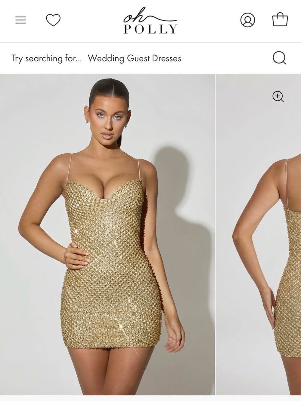 Oh Polly Gold Beaded Spaghetti Strap Mini Dress - Picture 2 of 2